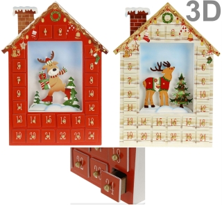 Adventskalender HÄUSCHEN zum selbstbefüllen - 3D Motiv Weihnachtskalender aus Holz Creme (Holz)