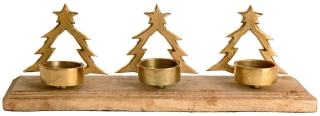 Teelichthalter im Weihnachtlichen Design Gold 34x9x11 cm Weihnachtsbaum