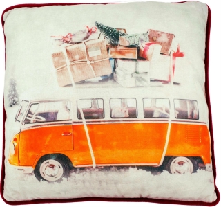 Weihnachtliches Kissen TRUCK & BUS - Weihnachtsdeko Zierkissen Sofakissen Couch 45x45cm Orange