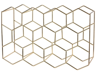 Weinregal HONEYCOMB für 11 Flaschen - geometrisches Flaschenregal aus Metall 30x15x45cm Gold