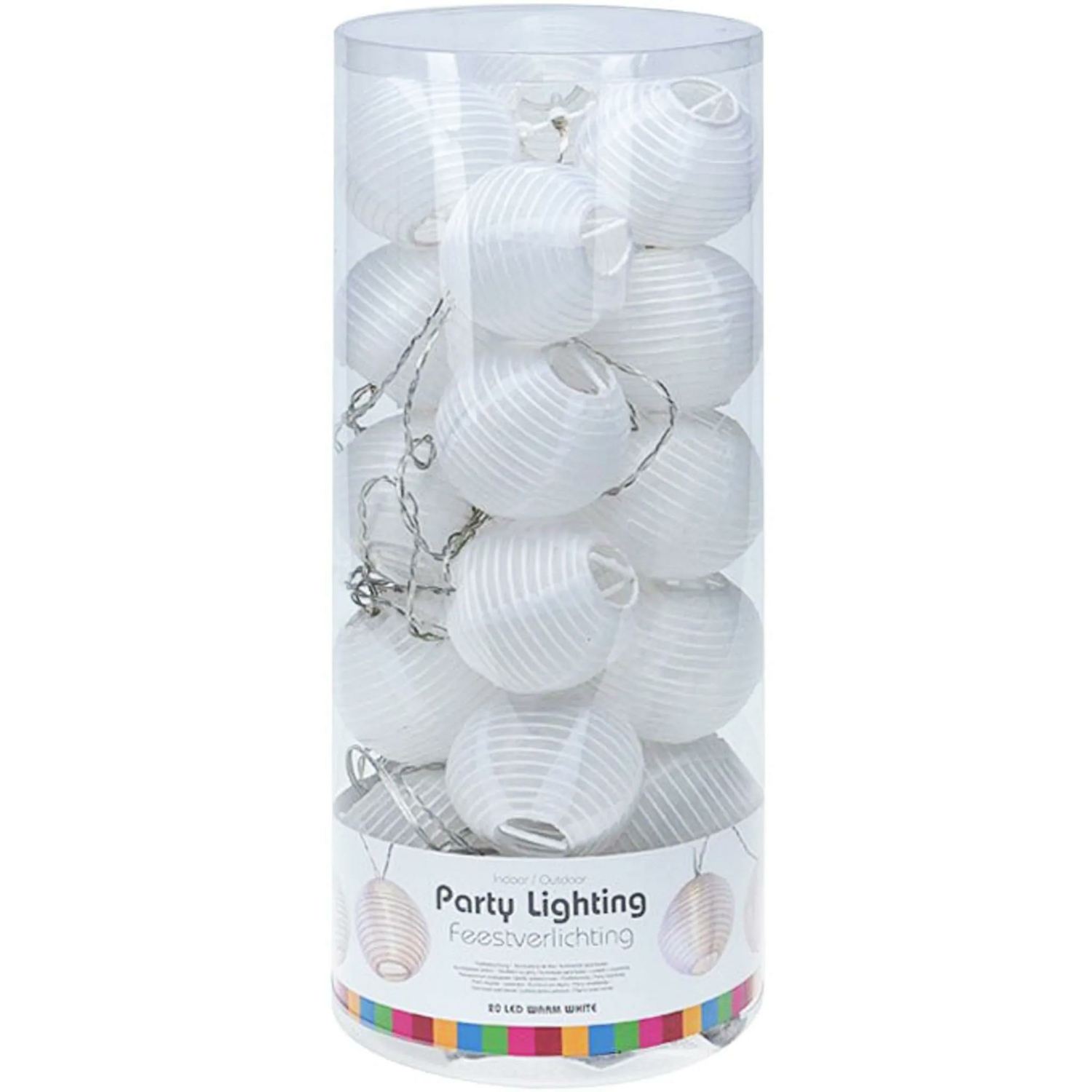 Lampion-Lichterkette mit 25 großen LED-Lampions Ø 15 cm weiß für