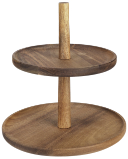 Akazienholz Etagere 2-stöckig & stabil - Holz Etagere Servierplatte Akazie 22x23cm